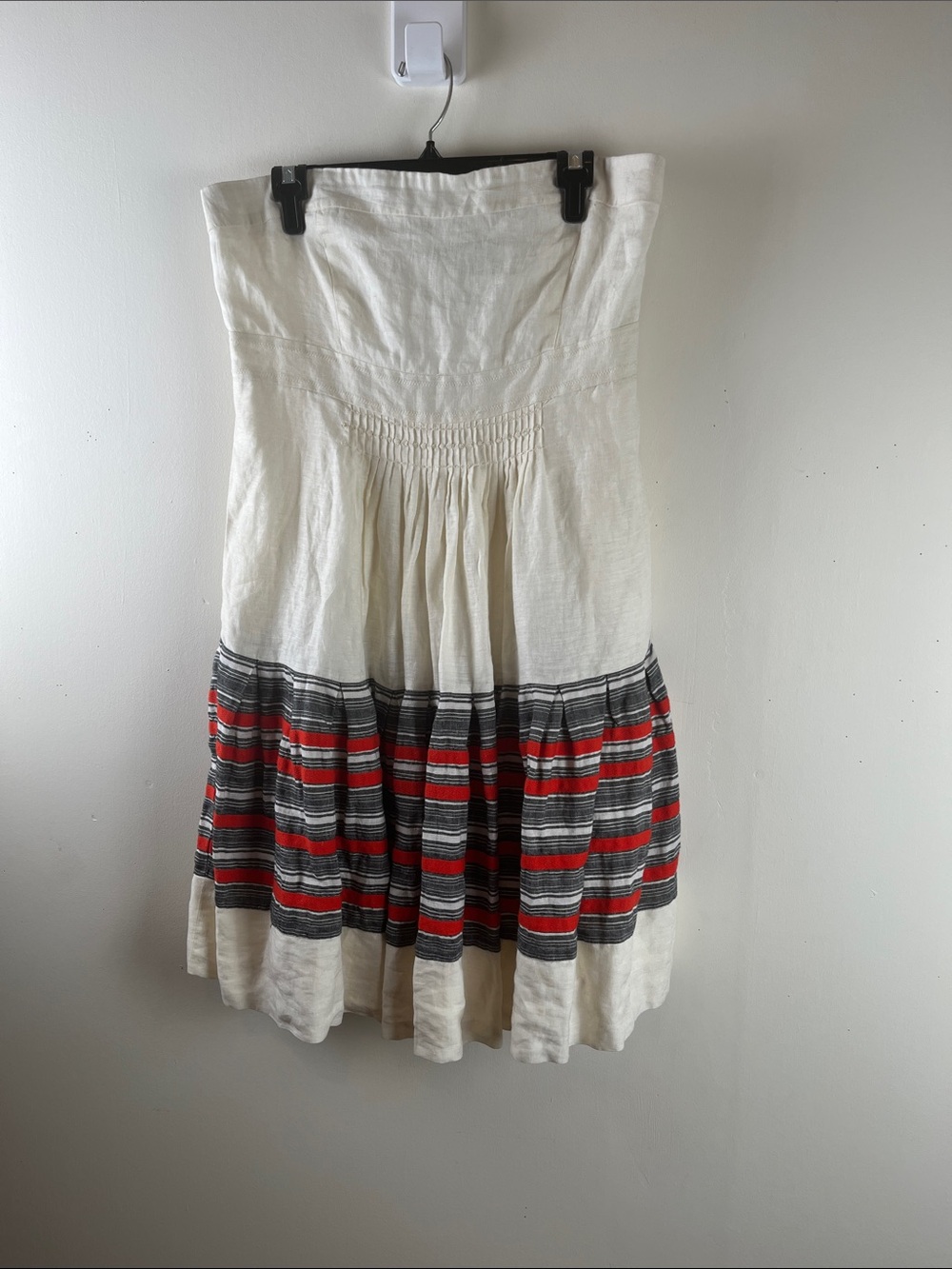 Floreat Cream Midi Skirt with Red & Black Stripe Tiers